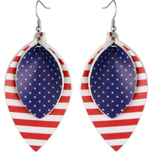 American Fashion Buffalo Plaid Leather Earrings for Women Trendy the Stars and the Stripes Earrings Jewelry leather earrings