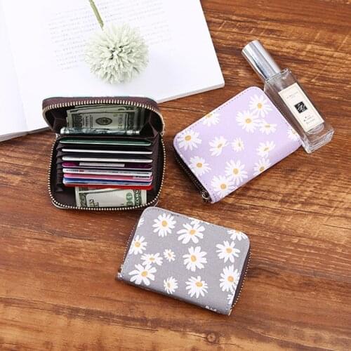 Womens Wallet Cute Student Tassel Pendant Short Wallet Simple Zipper Small Daisy PU Wallet Coin Purse Ladies Card Bag for Women