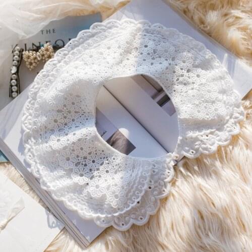 Womens Sweet 3 Layer Embroidery Floral Lace Fake Collar Shawl Wrap Crochet Lolita Necklace Decorative Short Poncho