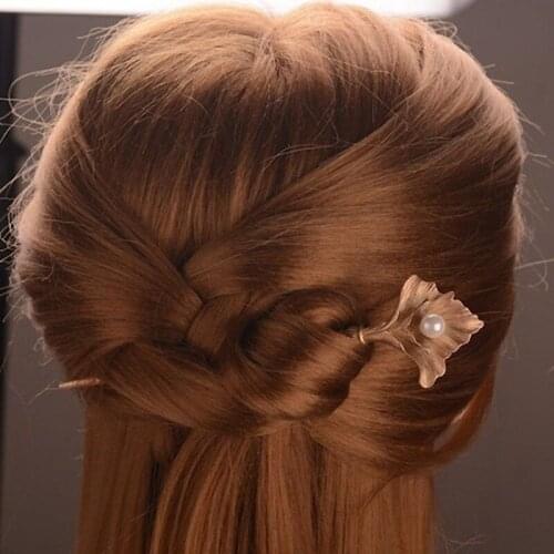 1pc Golden Luxury Fashion Creative Retro Pearl Leaf Hairpin Fine Alloy Hair Accessories Wedding Headdress