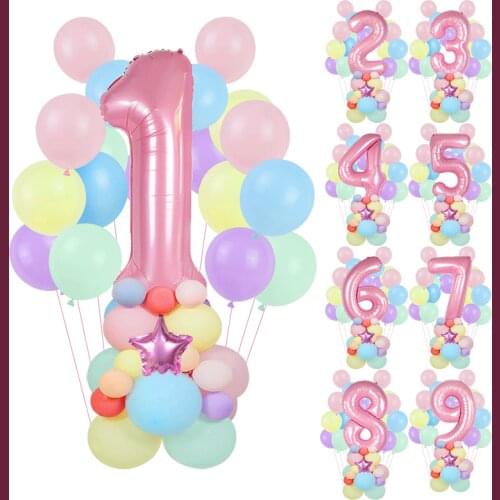 102Pcs/set Birthday Party Decoration Macaron Pink 40inch Foil Number Balloon Baby Shower Wedding Helium Globos Supplies