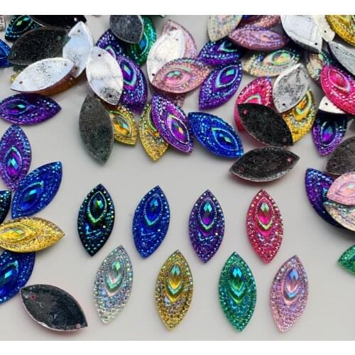 11*22mm 80pcs Marquise Shine Black AB Color Silver Base Sew On Rhinestone Sew On Stones Spacer buttons for DIY Garment Jewelry