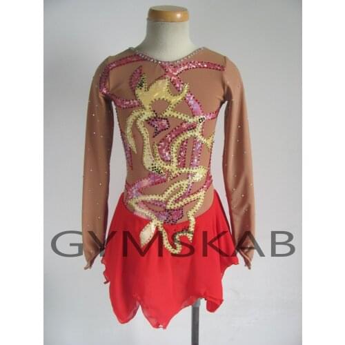 2018 Contrast Color Figure Skating Dress Womens Girls Customized Ice Skating Dress Long-sleeved Gymnastics Costume 8109