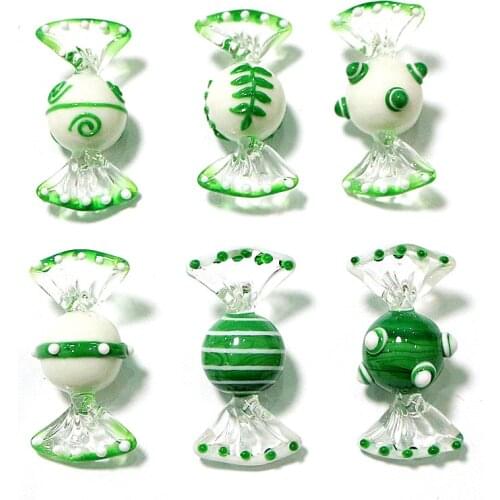 6pcs Vintage Green Murano Glass Sweets Candy Wedding Xmas Party Fresh Style Home Decor Ornament Crafts New Year Gifts For Kids