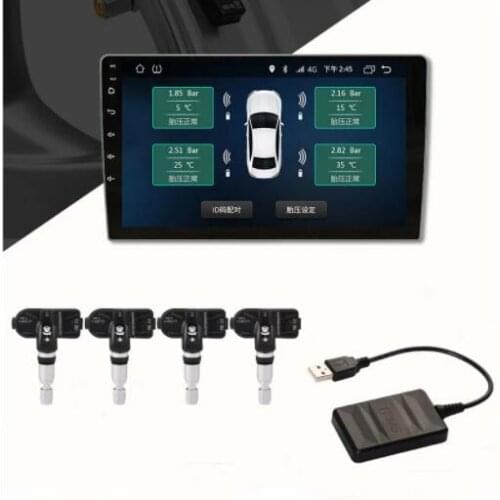 Car TPMS USB Tire Pressure Monitoring System For Android Car DVD Player 4 Sensors Alarm Tire Temperature