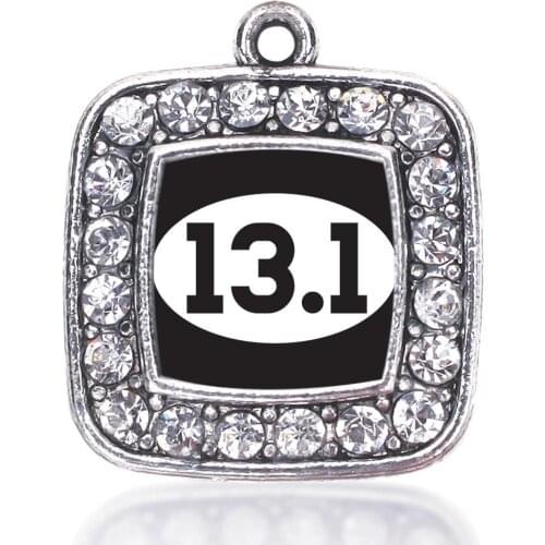 Runners 13.1 RUNNERS SQUARE CHARM ANTIQUE SILVER PLATED CRYSTAL JEWELRY