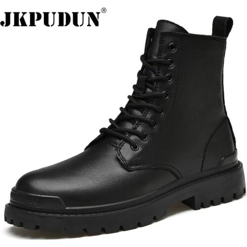 Winter Mens Snow Boots Genuine Leather Mens Ankle Boots Mens Outdoor Keep Warm Fur Work Shoes Fashion No-slip Rubber Boots