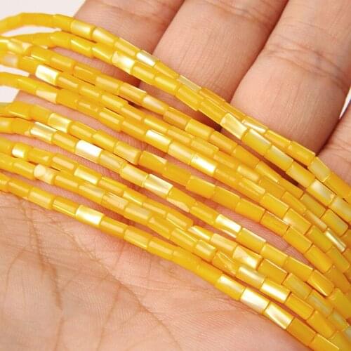 3x5mm Natural Shell Tube Beads Yellow Mother of Pearl Column Beads for Jewelry Making Bracelet DIY Necklace Accessories 15"