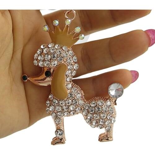 Key Chains Crown Poodle Dog Rhinestone Crystal Key Ring Chains Holder Bag Buckle Pendant For Car Keyrings jewelry