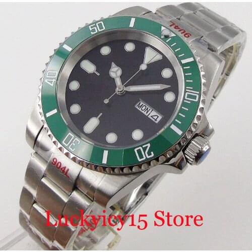 Diver Japan 24 Jewels NH35A Men Watch Selfwinding Wristwatch light Green insert Luminous Index Dial Oyster Glide Lock Band