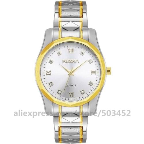 100pcs/lot ROSRA 8746 Alloy Watches For Men Luxury Business Arabic Numerals Drill Scale Steel Belt Watches Round Quartz Watch