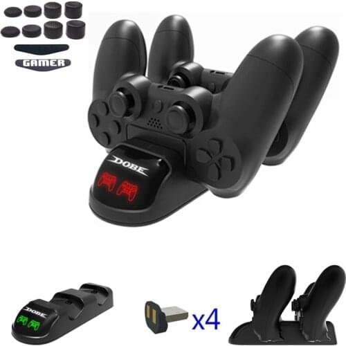 Dual Charging Dock For Playstation 4 PS4 Slim Pro Controller LED Fast Charging Station Stand w/ 4 Micro USB PS4 Charging Dongles