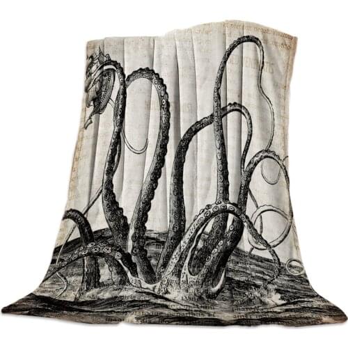 Cthulhu Octopus Old Newspaper Flannel Blanket for Bed Sofa Portable Soft Fleece Throw Funny Plush Bedspreads