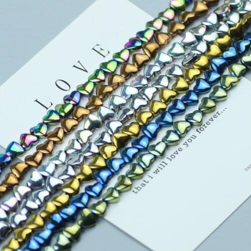 Horizontal hole Gold Silver Love heart shape Hematite beads Natural Stone Spacer Loose beads for Jewelry Making DIY Bracelet 15"