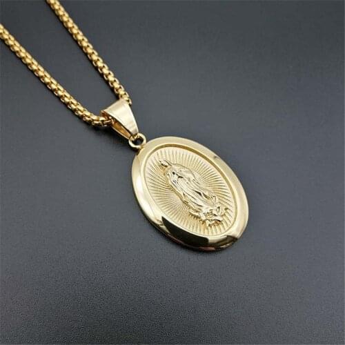 Hip Hop Iced Out Big Virgin Mary Necklaces Pendants Gold Color Stainless Steel Chain For Women Christian Jewelry Madonna U1368