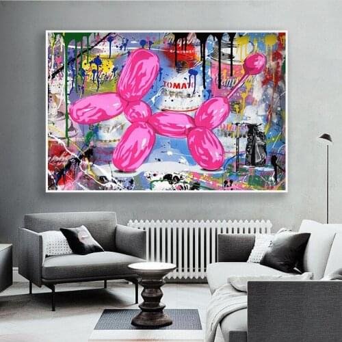 Graffiti Painting Wall Art Picture Canvas Pink Balloon Dog Cartoon Art Canvas Print Modern Living Room Decoration Painting