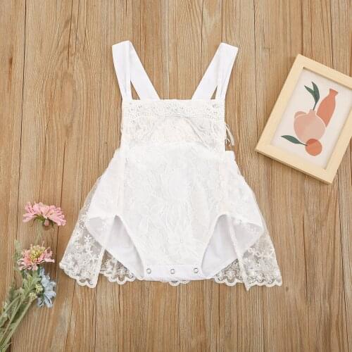 Fashionable Baby Girls Suspender Bodysuit Infant Summer Sweet Style Lace Splicing Sleeveless Backless Jumpsuit