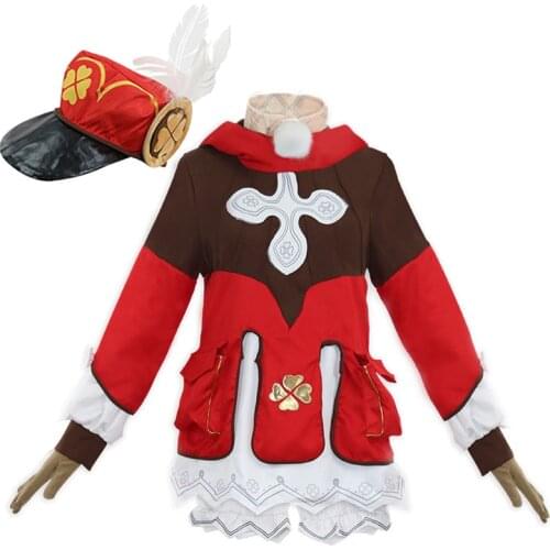 Game Genshin Impact Klee Cosplay Costumes Set Dress Shorts Hat Socks Accessories Wig Girls Women Suit