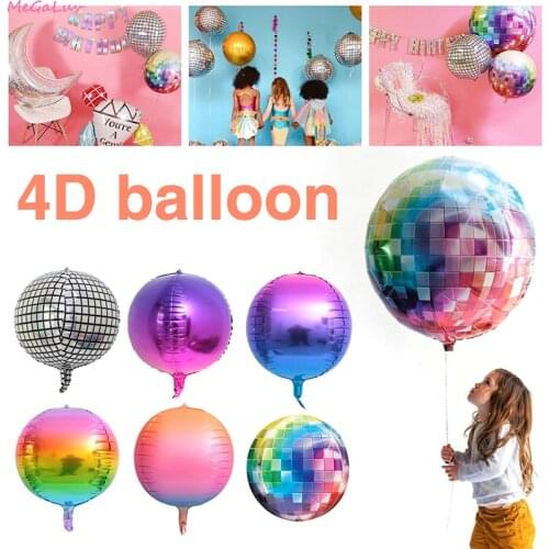 1Pc 22Inch 4D Gradient Cube Disco Round Foil Ballons Rainbow Retro Baloons For Wedding Theme Party Celebration Decorations