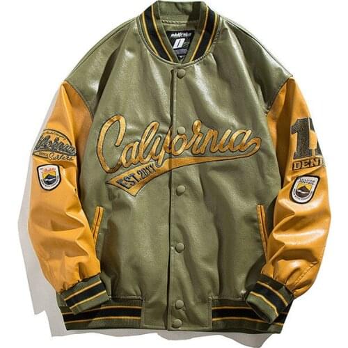 New Fashion Mens Leather Varsity Baseball Jacket With Embroidery Hi Street Oversized Hip Hop Letterman Bomber Coat Outerwear