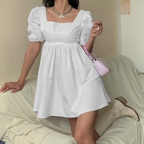 Summer White Mini Dress Women 2021 Fashion Puff Sleeve Beach Dress Party Elegant Streetwear Cute Party Dresses Casual Backless