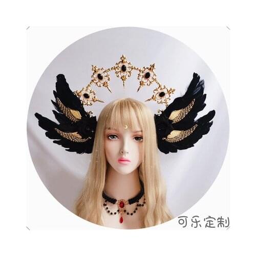 Lolita KC Gothic Black Rose Devil Wings Hair Accessories Sun Godmothers Virgin Mary Apollo Halo Crown Headwear