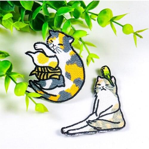 Maxsin 1 Pc High Quality Embroidery Cute Daze Cat Sticker Cartoon Animal Patch Iron On Clothes Applique Garment Accessories DIY