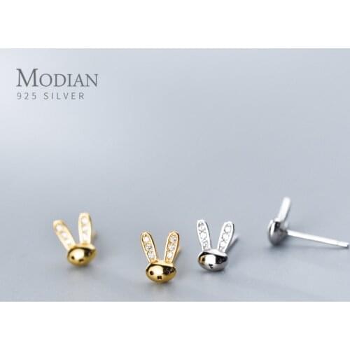 Modian Trendy 925 Sterling Silver Mini Rabbit Anti-Allergy Stud Earring for Women Korea Style Tiny Ear Pin Fine Jewelry Brincos
