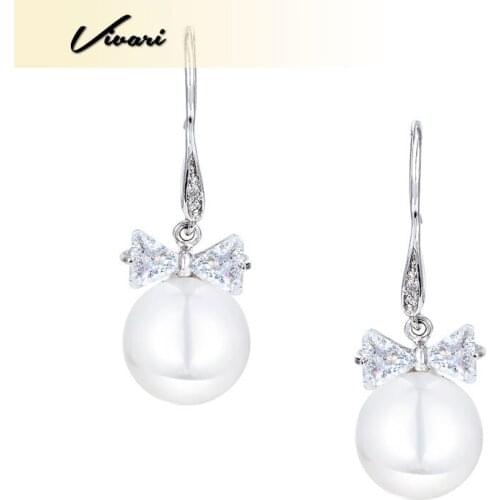 Vivari Fashion Ladies Stainless Steel Pearl Beads Drop Earrings Fashion Accessories