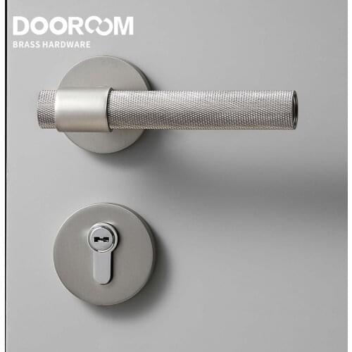 Dooroom Brass Door Lock Set Modern Silver Matt Brushed Nickel Interior Bedroom Bathroom Double Wood Door Lever Set Dummy Handle