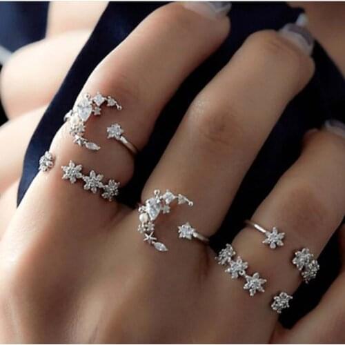 5Pcs/Set Fashion moon Rings Set For Women Girls Crystal Twist Ring Couples Gold Female Engagement Wedding Jewelry 2018 New