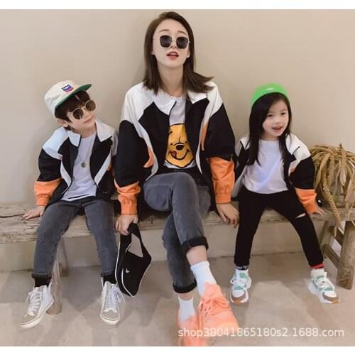 Autumn Mom and Daughter Jacket Korean Color Matching Zipper Coat for Mommy and Me Mother Daughter Outfit Jacket Family Look