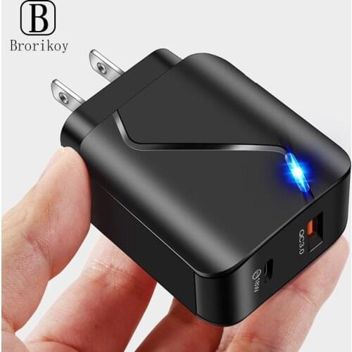 PD 18W Dual Port Charge Glows QC3.0 Travel Fast Chargers For iPhone Samsung Huawei Xiaomi Adapter Mobile Phone USB Charge device