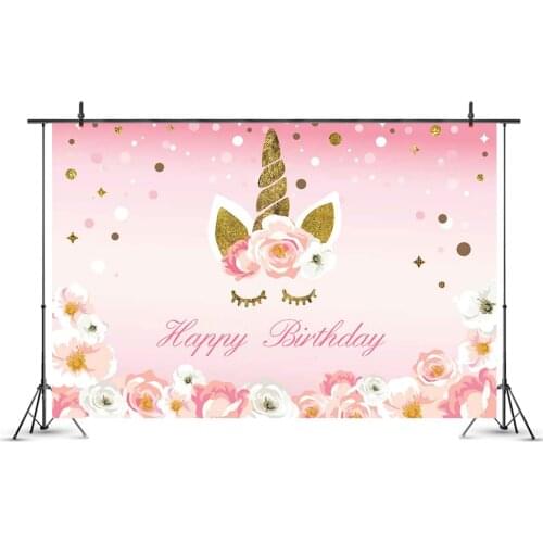 Rainbow Unicorn Backdrop Gold Unicorn Birthday Photo Backdrop Glitter Bubble Floral Background for Children Birthday Decorations