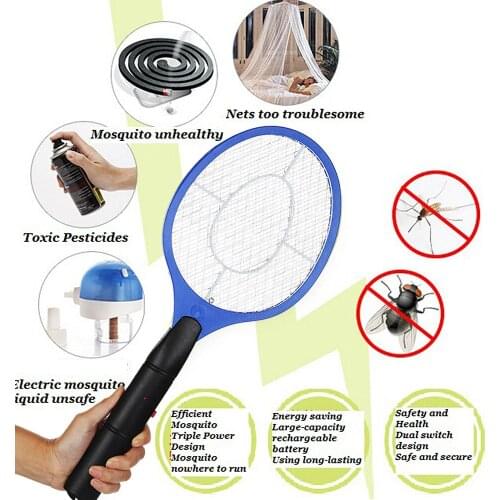 2 AA batteries Operated Hand Racket Electric Mosquito Swatter Insect Home Garden Pest Bug Fly Mosquito Zapper Swatter Killer
