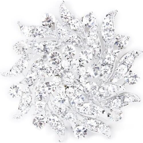 Rhinestone Flower Bridal Wedding Bouquet Brooch Pin Silver