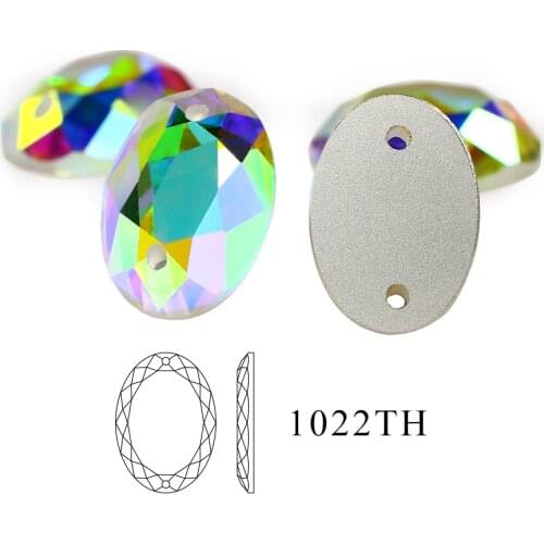 Oval Shape Flatback Stone Crystal AB Flatback Sew On Stone With Two Holes Glass Rhinestone On Clothes Decoration Dress And Shoes