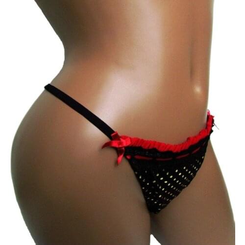 Plus Size Sexy Thongs Women Panties Black Sequin Dots G String Bow Lady Underwears Candy Cherries Briefs Tanga Hipster