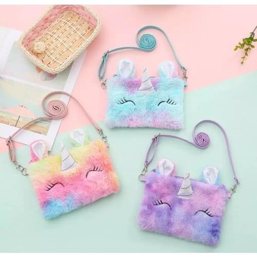 New 2021 Unicorn Shoulder Bag For Girls Rainbow Furry Kids Mini Handbag Baby Girls Small messenger bag