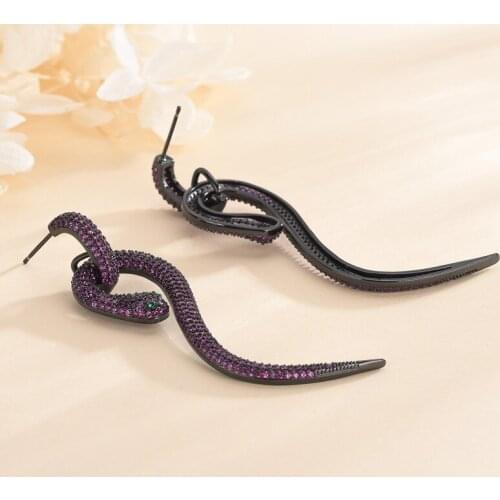 Light luxury fashion heavy industry full zirconium beautiful snake earring jewelry needle personality net red snake e
