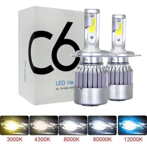 2Pcs Car Headlight Bulbs LED H1 H3 H4 H7 H8 H11 HB3 HB4 Auto C6 Bulb 8000LM 3000/4500/6500/8000K 80W 9~36V Car Lights Universal