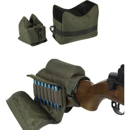 Tactical Buttstock Rest Bullet Holder Ammo Cartridges Bag + Tactial Front & Real Sandbag Rifle Gun Accessories Rifle Support Bag