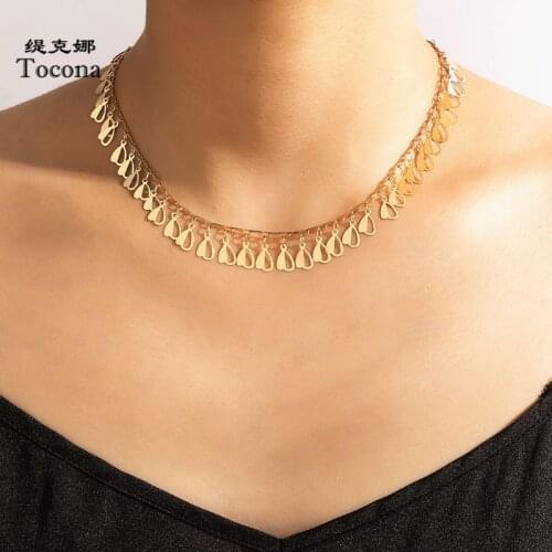 Tocona Charms Heart Clavicle Chain Choker Necklace for Women Gold Color Alloy Metal Tassel Party Jewelry Accessories Collar