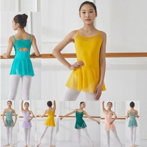 Girls Camisole Leotard Dress Ballet Tutu Skirt Children Gymanastics Skate Outfit Summer Practice Wear Sexy Lace Neck Big Size