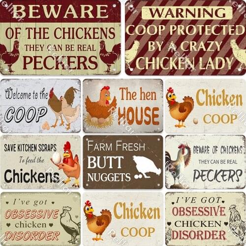 Chicken Vintage Metal Tin Sign Farmhouse Poster Fresh Eggs Rooster Hen Plates Coop Farm Bar Wall Decor Plaques 20x30cm