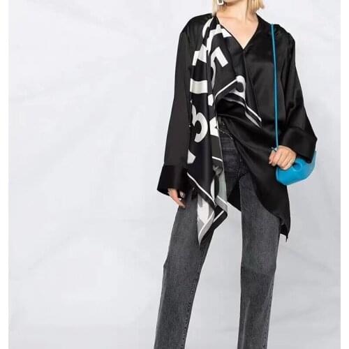 High 11.21Autumn Street Winter Fashion Asymmetrical Scarf Collar Loose Casual Letter Print Pattern Pullover Shirt Blouse Women