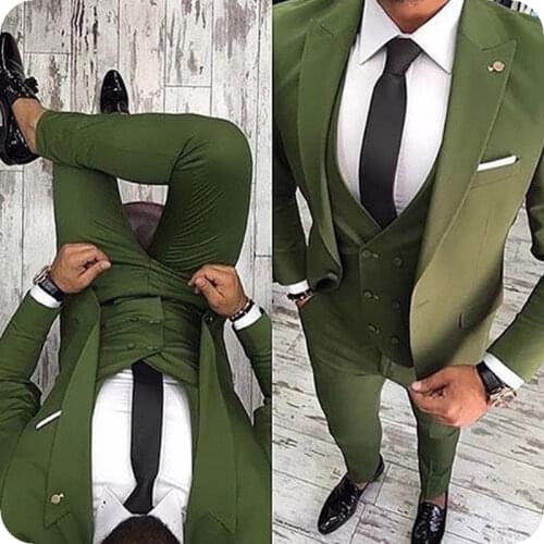 Green Mens Classic Business Suits Custom Made Groom Wedding Tuxedo Groomsmen Blazer Man Costume Homme 3Piece Coat Pants Vest