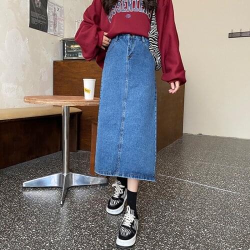 LY VAREY LIN New Spring Summer Casual Female Loose High Street Ladies Jeans Skirt Women Retro Blue Mid-calf A-line Denim Skirts