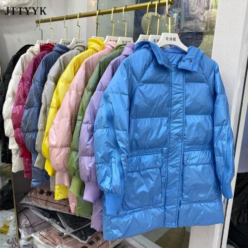 Candy Colors Thick Winter zipper Jacket Women Mid-length Solid Overcoat 2021 New Korean Duck Down Coats Hooded Puffer Parkas