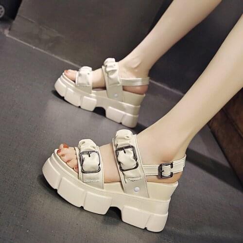 Women Punk Sandals 2021 Summer Platform Wedges High Heel Sandals Female Open-toe Chunky Sneakers Beach Buckle Slippers Woman 9cm